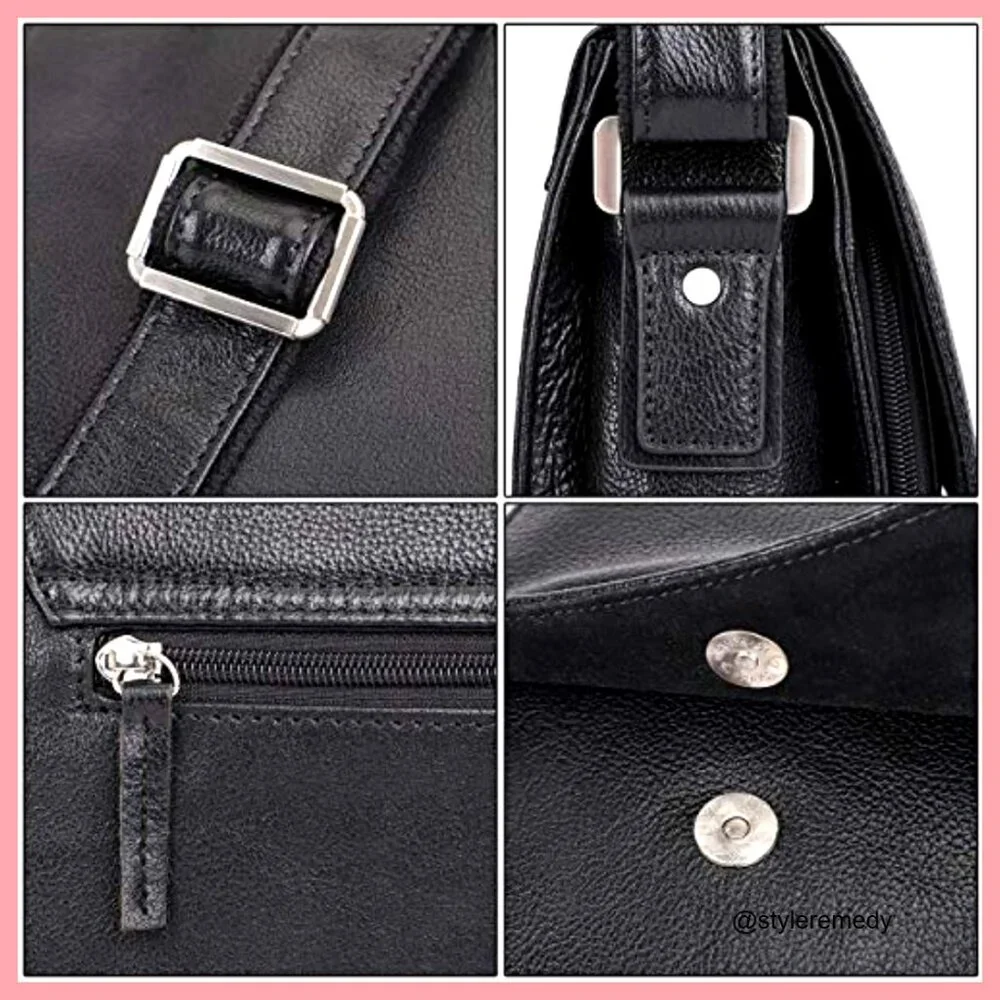 Genuine Cowhide Leather Messenger Bag Adjustable Straps YKK Zipper